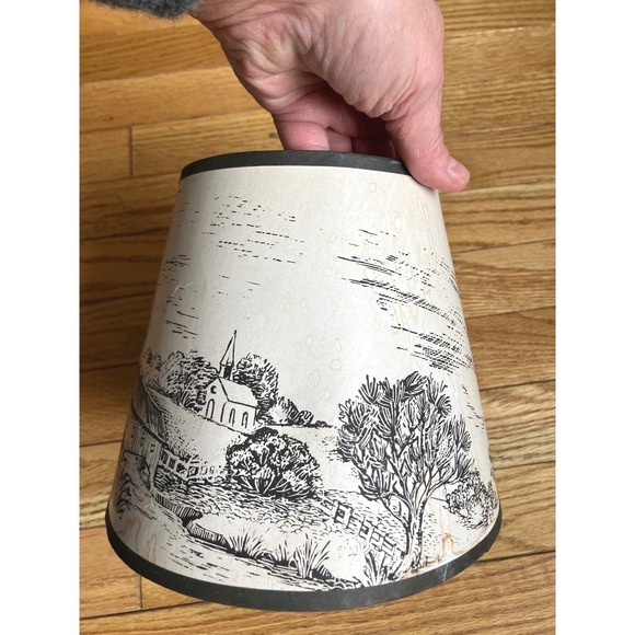 Vintage Parchment Paper Lamp Shade Country Farm Landscape Black Cream Clip On - Picture 6 of 12